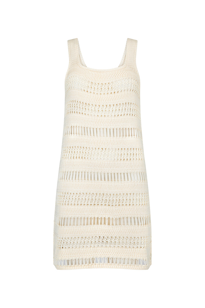 Womens knit off white mini dress front view