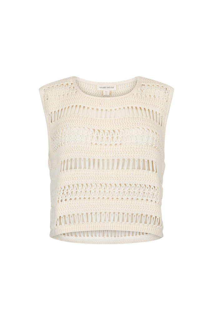 women's off white knit tank top front view