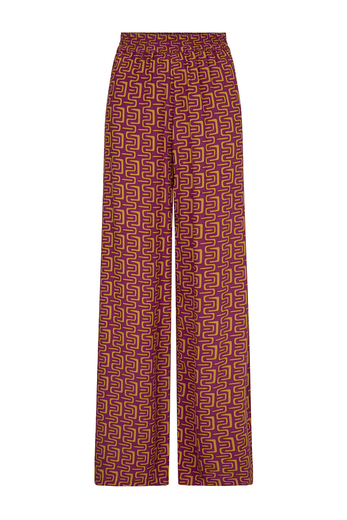 Women's fixed Rust print linen pant front view