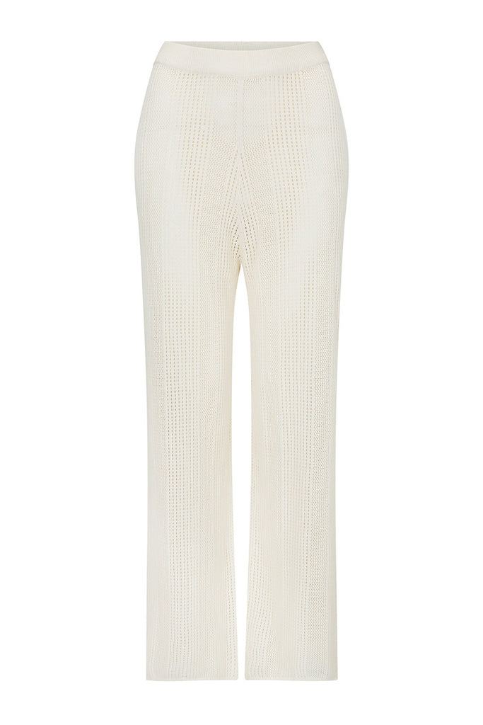 Women's cotton linen blend cream knit pant front view