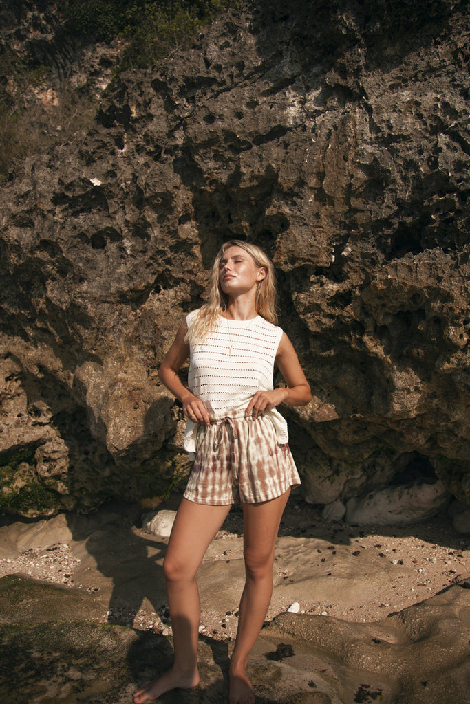 Women's white cotton knit tank top front view