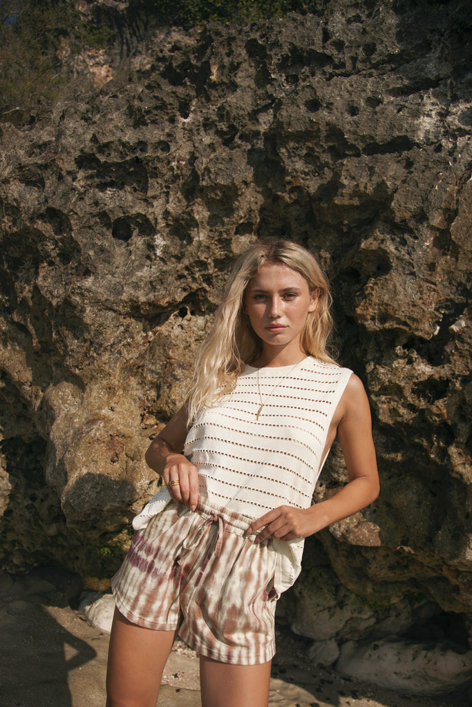 Women's white cotton knit tank top front view