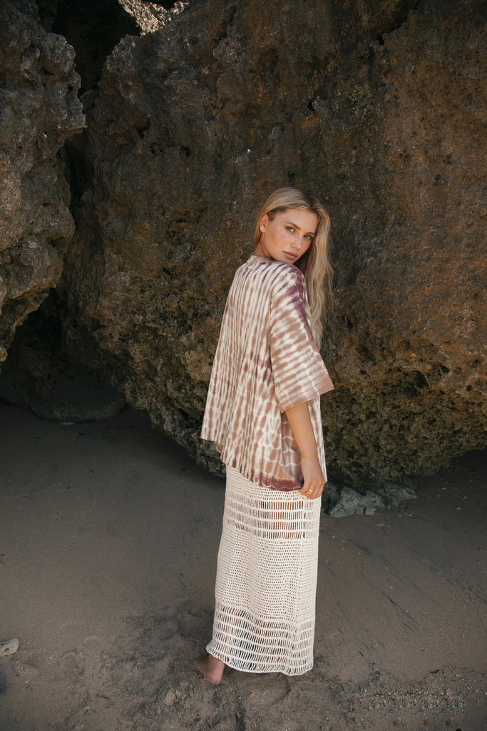 womens white cotton crochet skirt back view