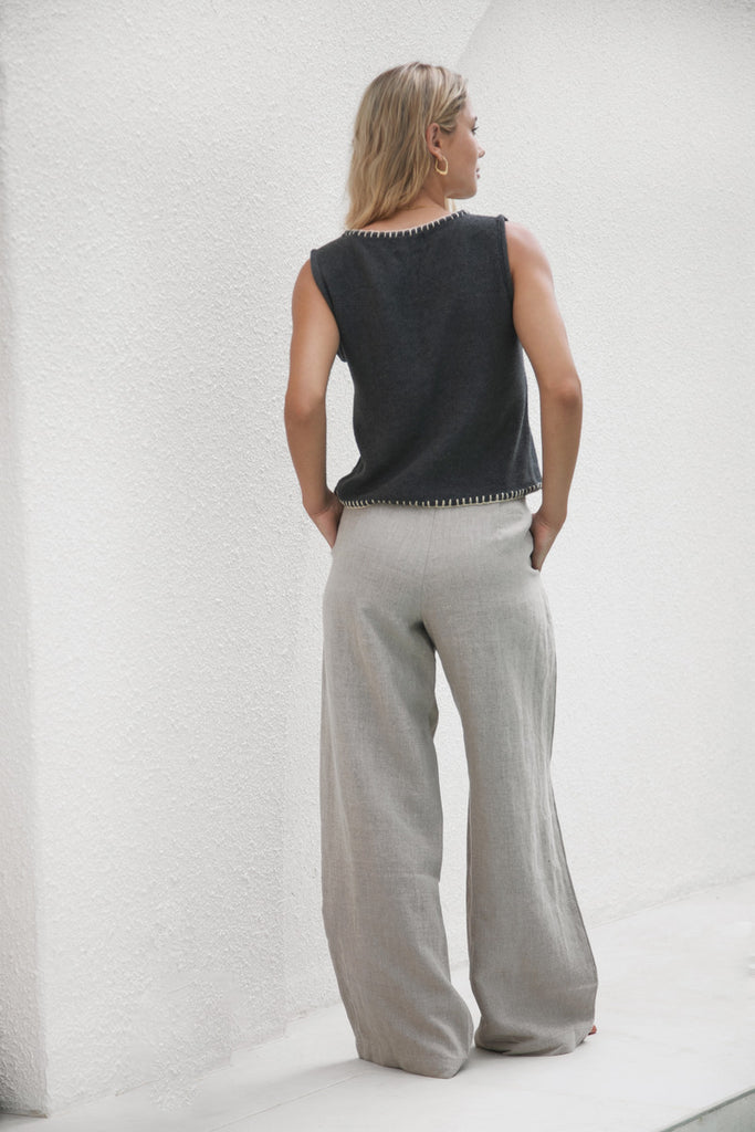 women's natural linen wide leg pant back view 