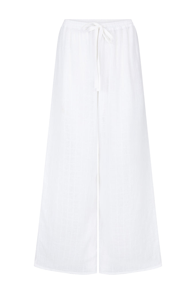 women's white cotton mesh pant front view