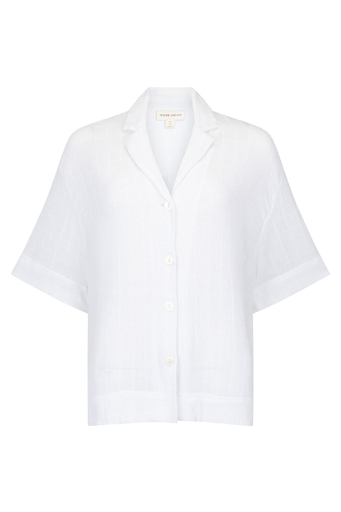 women's white cotton mesh shirt front view