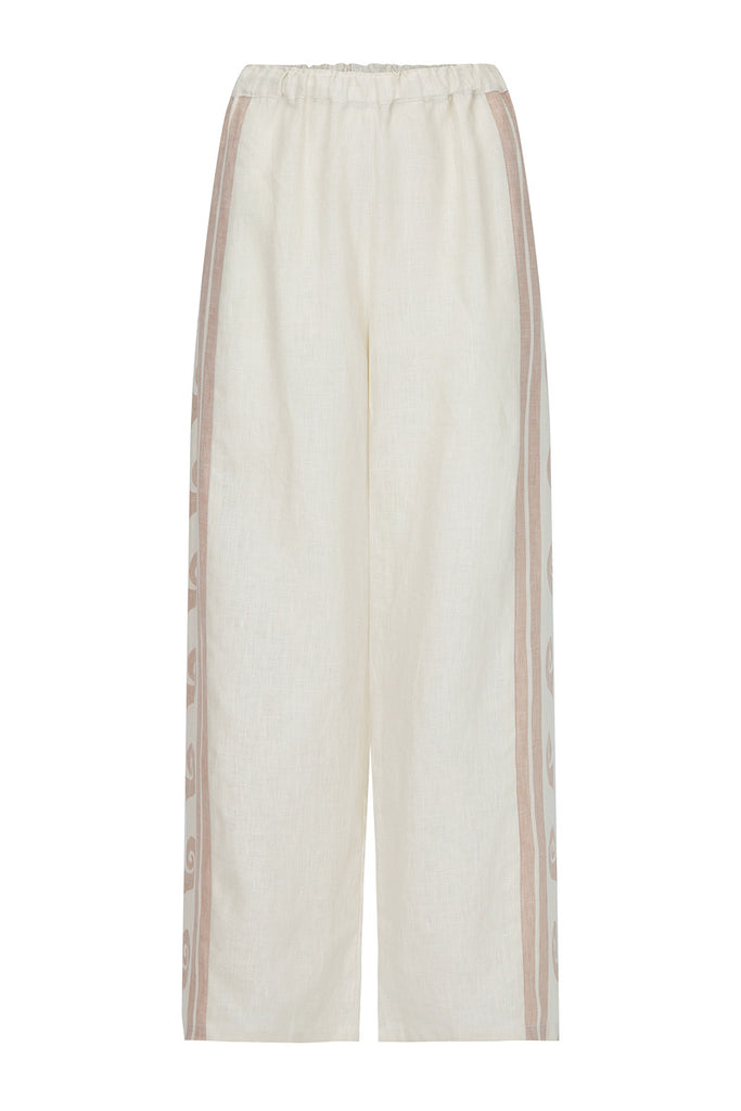 women's linen pant with wave print front view