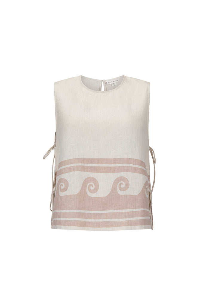 women's linen tank with wave print front view 