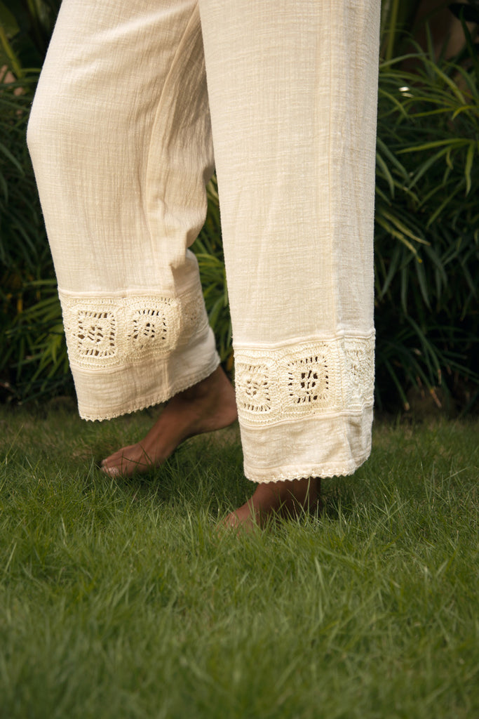 womens cotton crochet cream pant