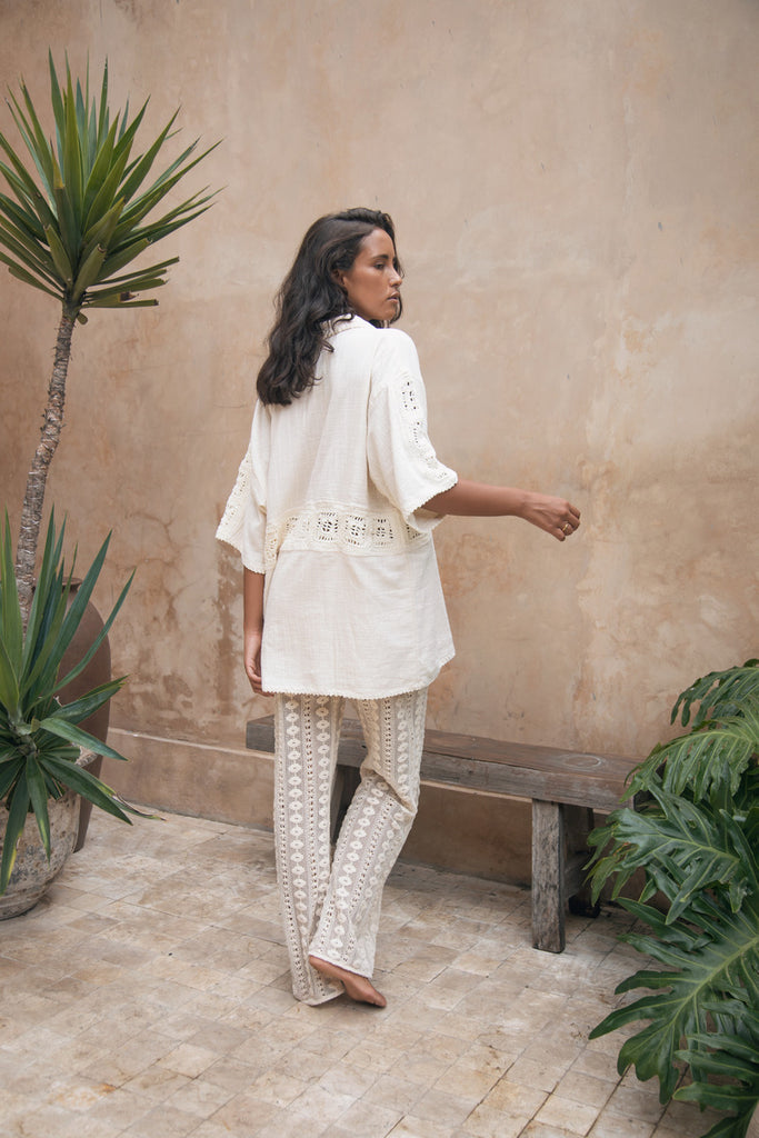 Women's cotton crochet cream shirt 