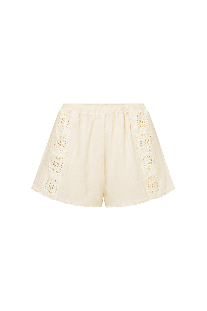 Women's cotton crochet cream short front view