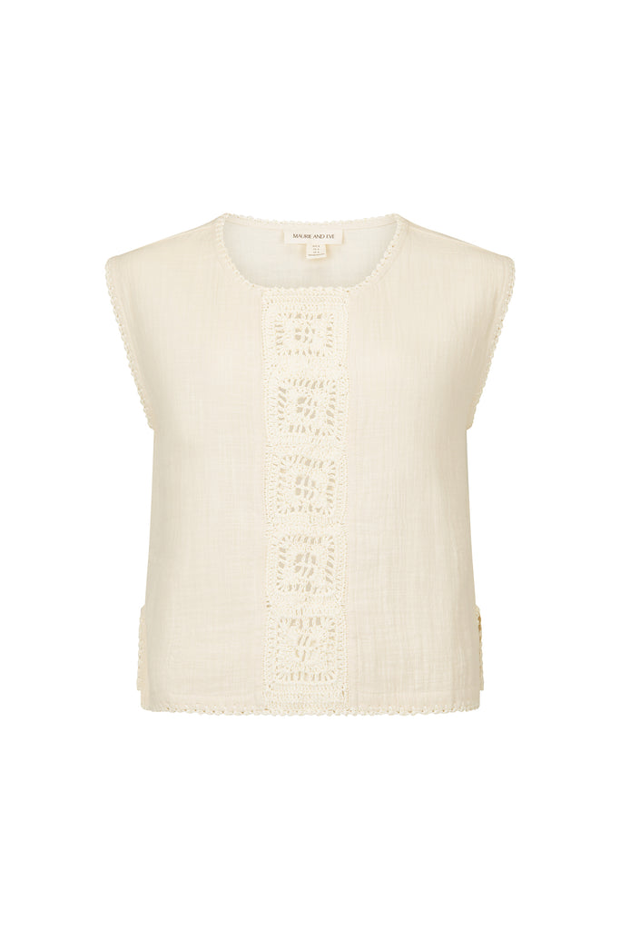 Women's cotton crochet cream tank front view