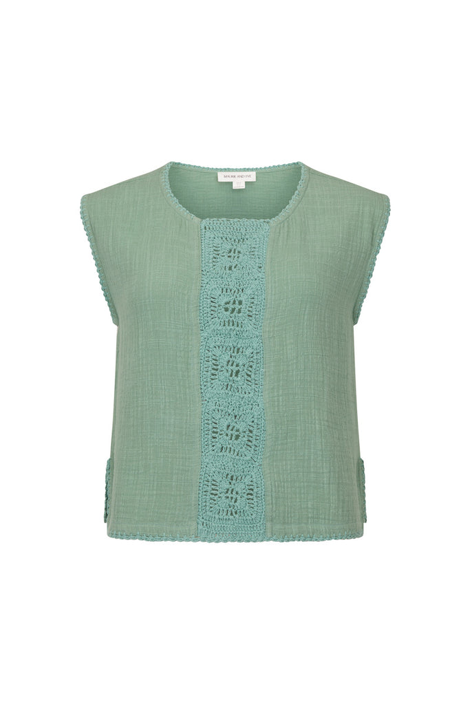 womens cotton crochet teal tank top