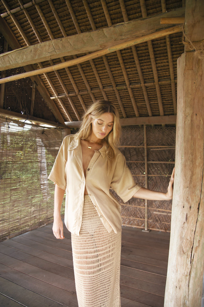 women's cotton beige shirt front view