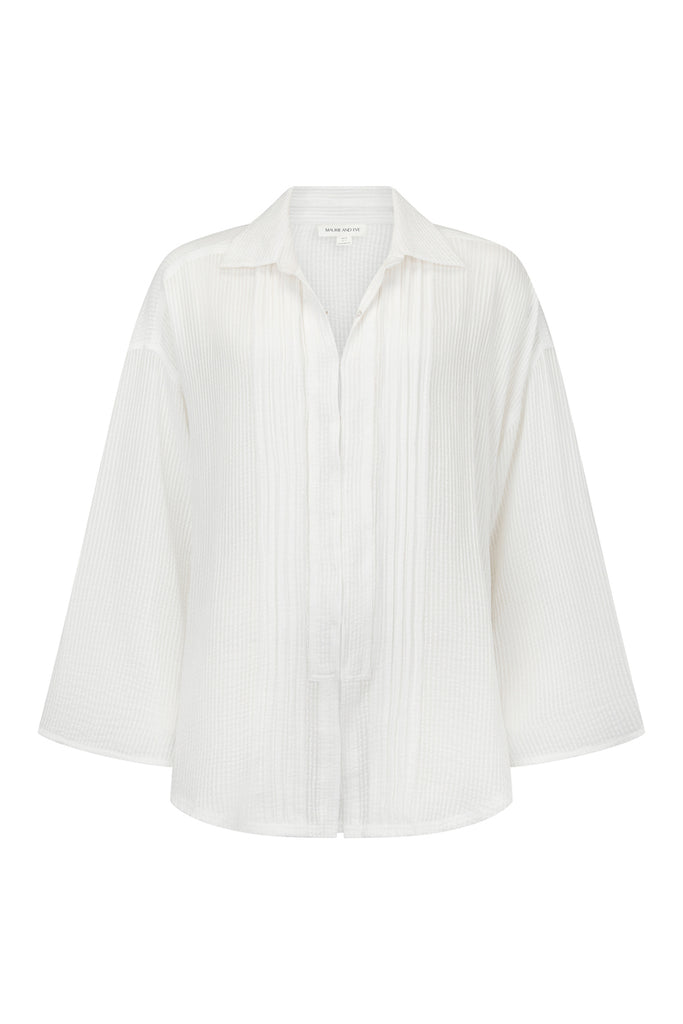 womens white cotton textured shirt front view