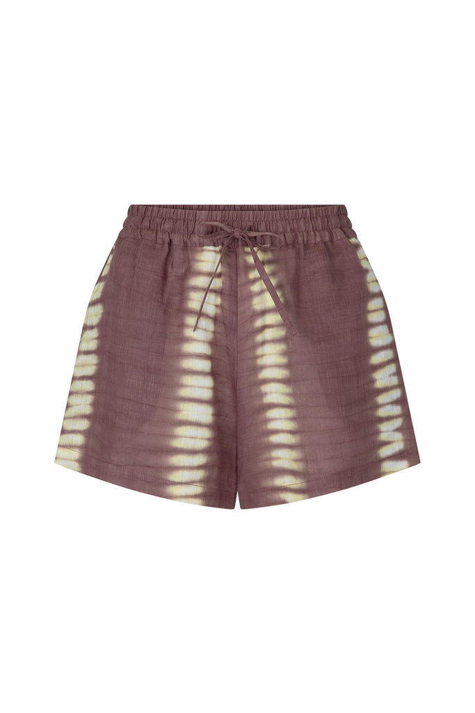 women's mauve linen tie dye short front view