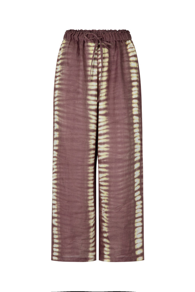 women's mauve tie dye linen pant front view