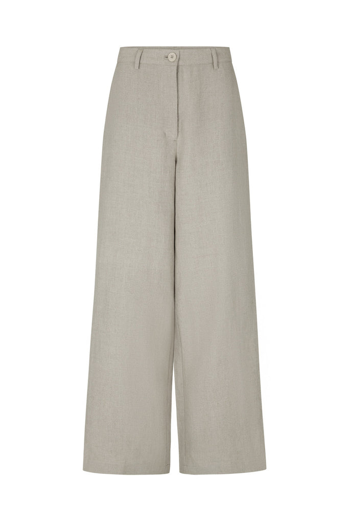 women's natural linen wide leg pant front view 