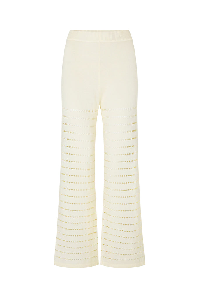 womens white cotton knit pant front view