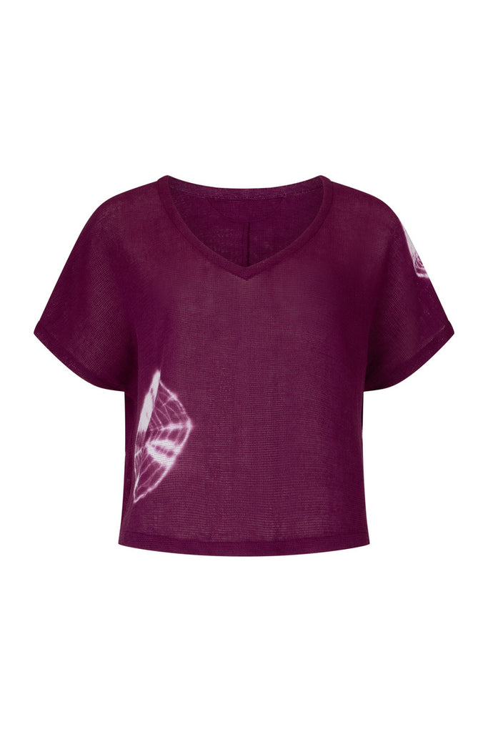 women's mauve cotton tie dye top front view