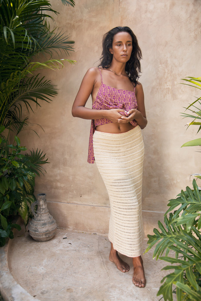 Women's natural crochet skirt front view 