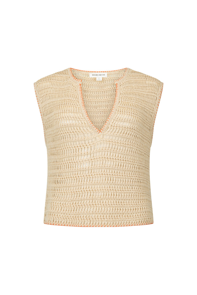 Women's natural crochet tank top front view