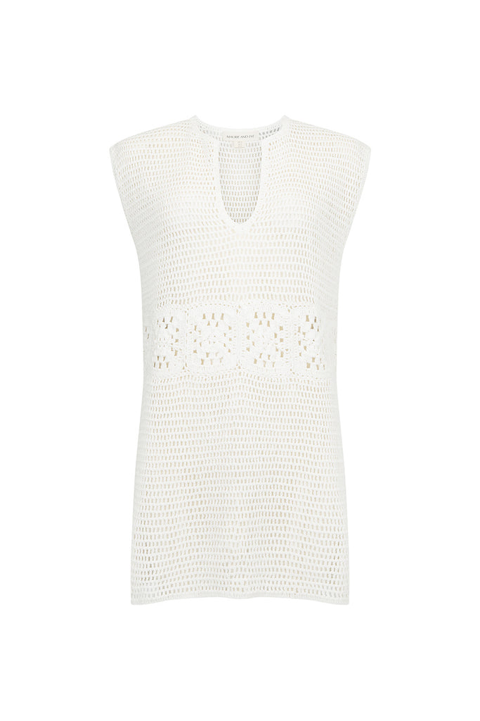 womens white cotton crochet mini dress front view