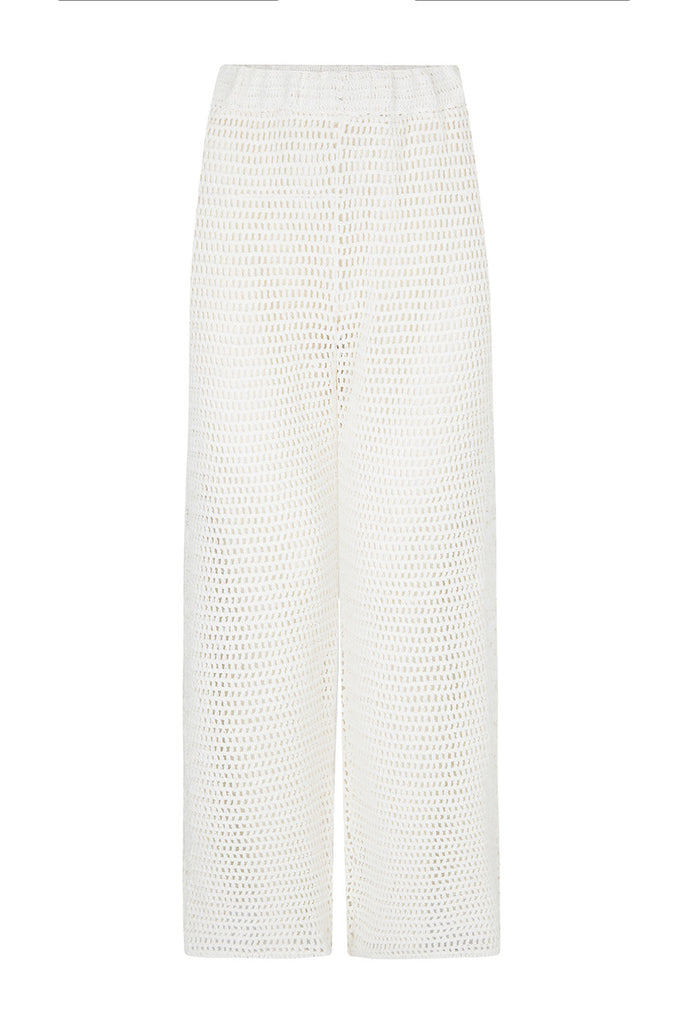 womens white cotton crochet pant front view