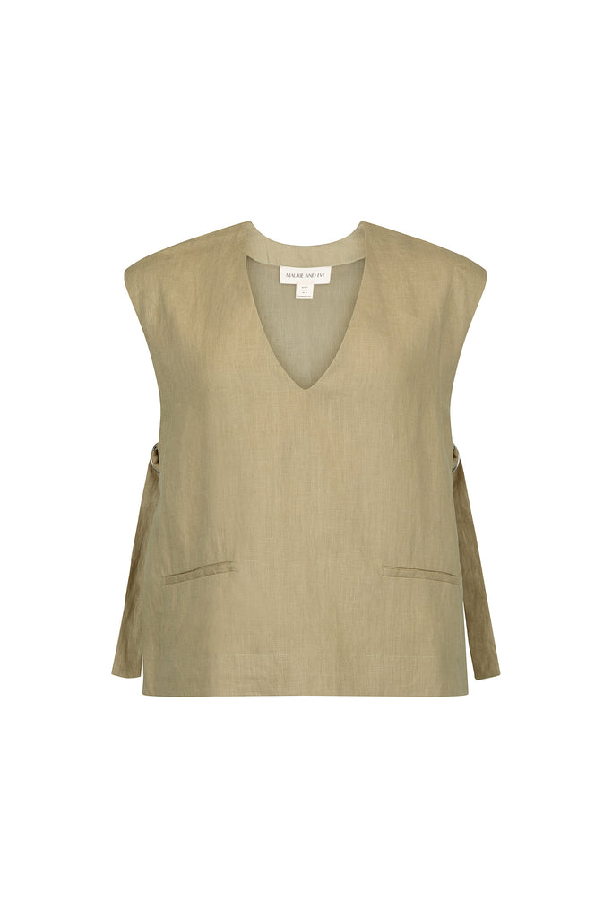 womens khaki linen top front view