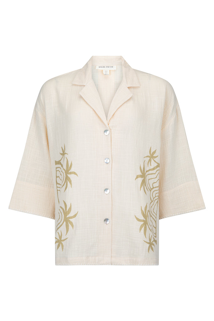 women's cotton cream artist print shirt front view