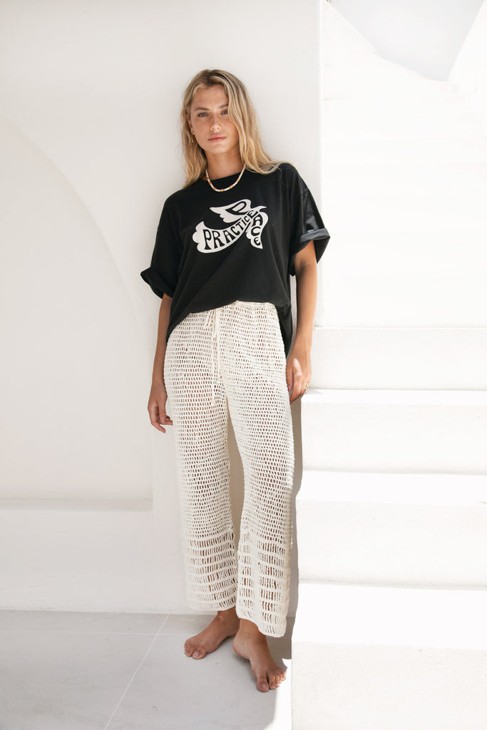 women's white cotton crochet pant 