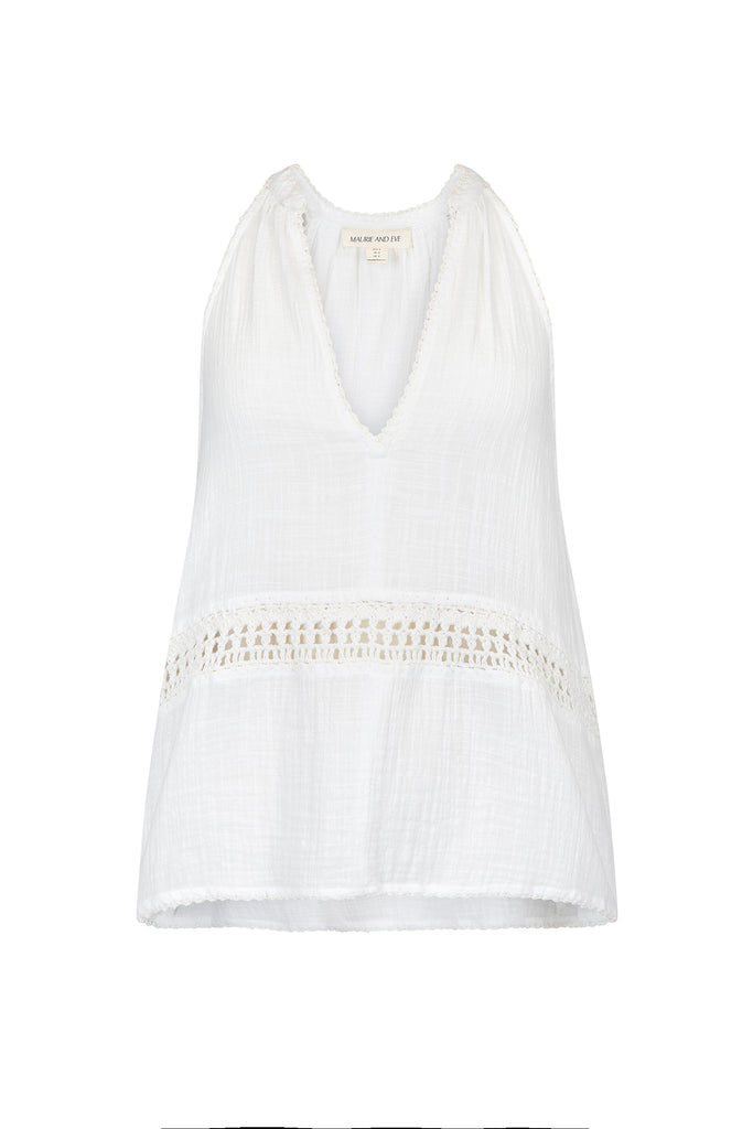 women's white cotton v neck top front view