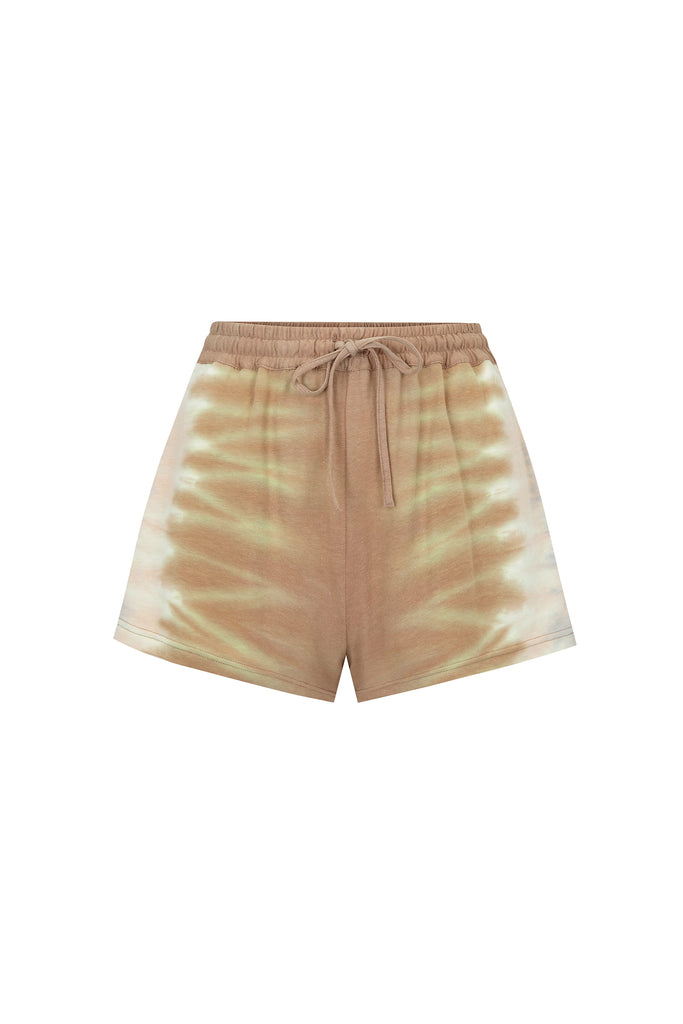 Cotton hemp rust tie dye short front view