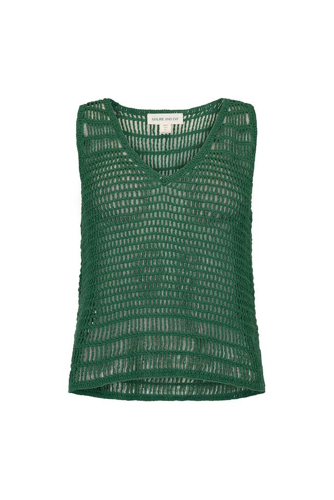 women's green crochet top front view