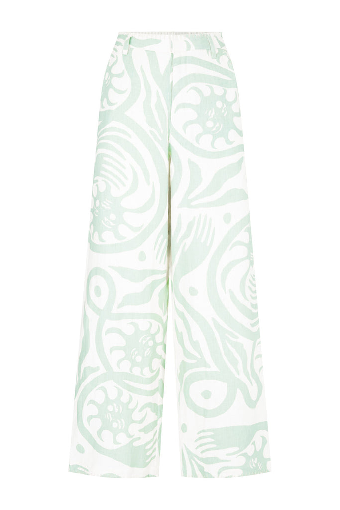 womens artist print linen pant front view