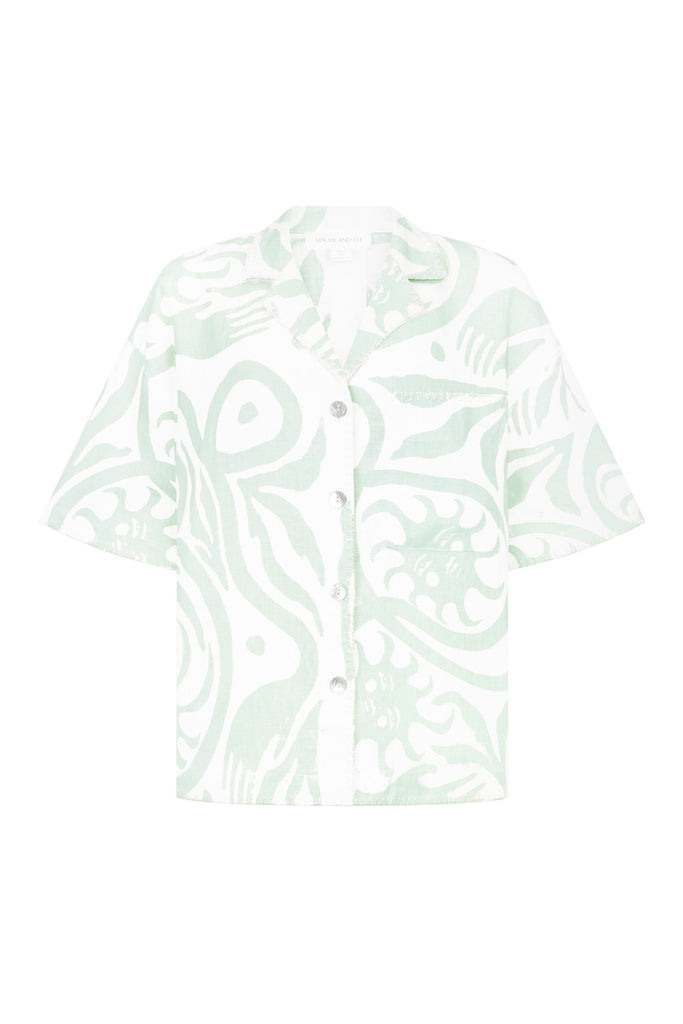 women's artist print linen shirt front view