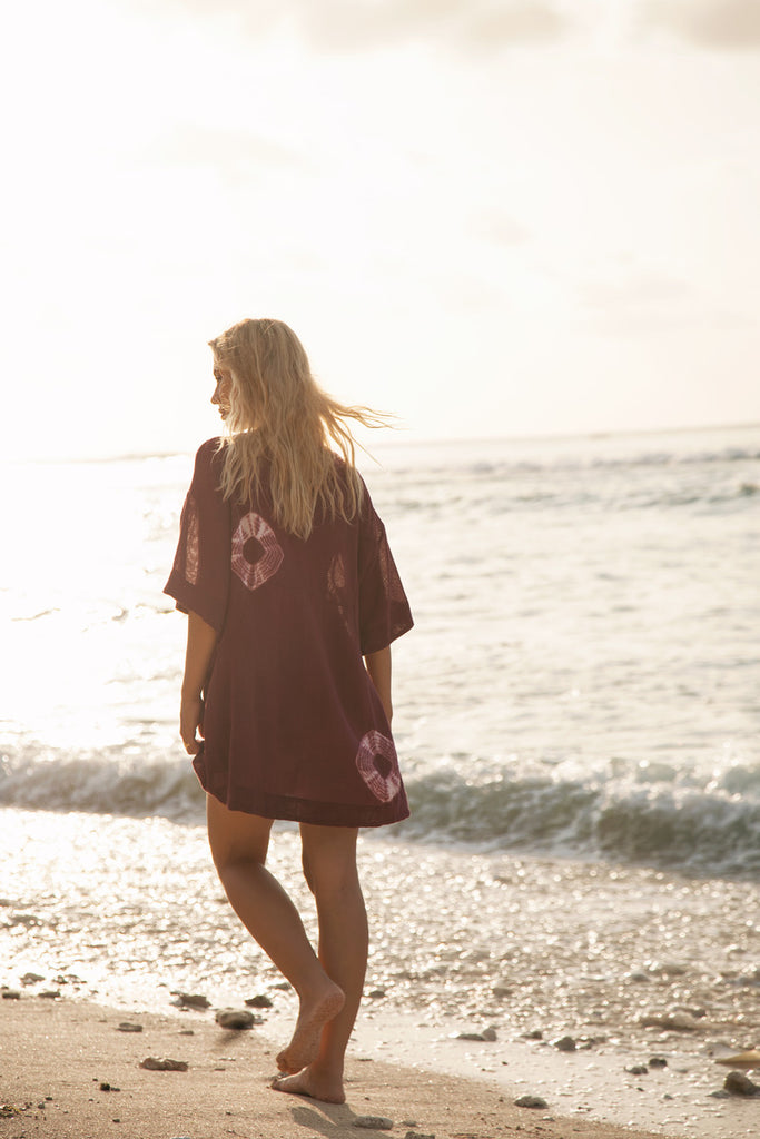 women's mauve cotton tie dye mini dress back view