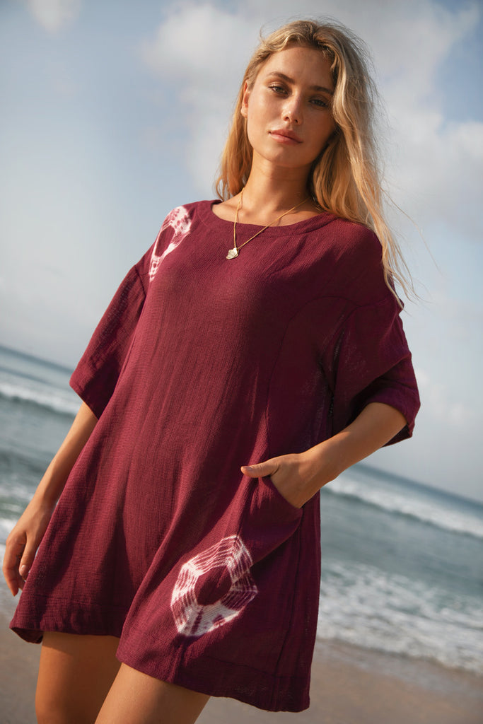 women's mauve cotton tie dye mini dress