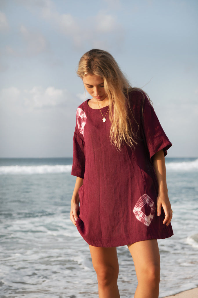 women's mauve cotton tie dye mini dress 