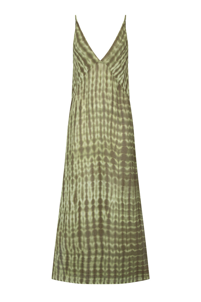 women's cotton mesh tie dye green midi dress front view