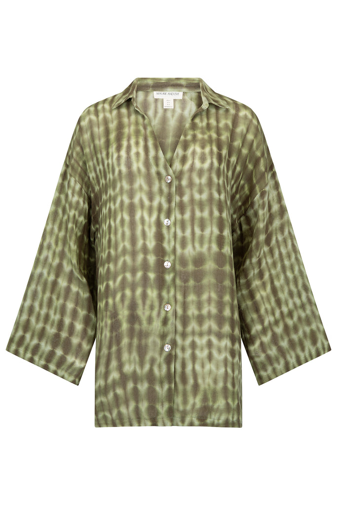 women's cotton mesh green tie dye shirt front view