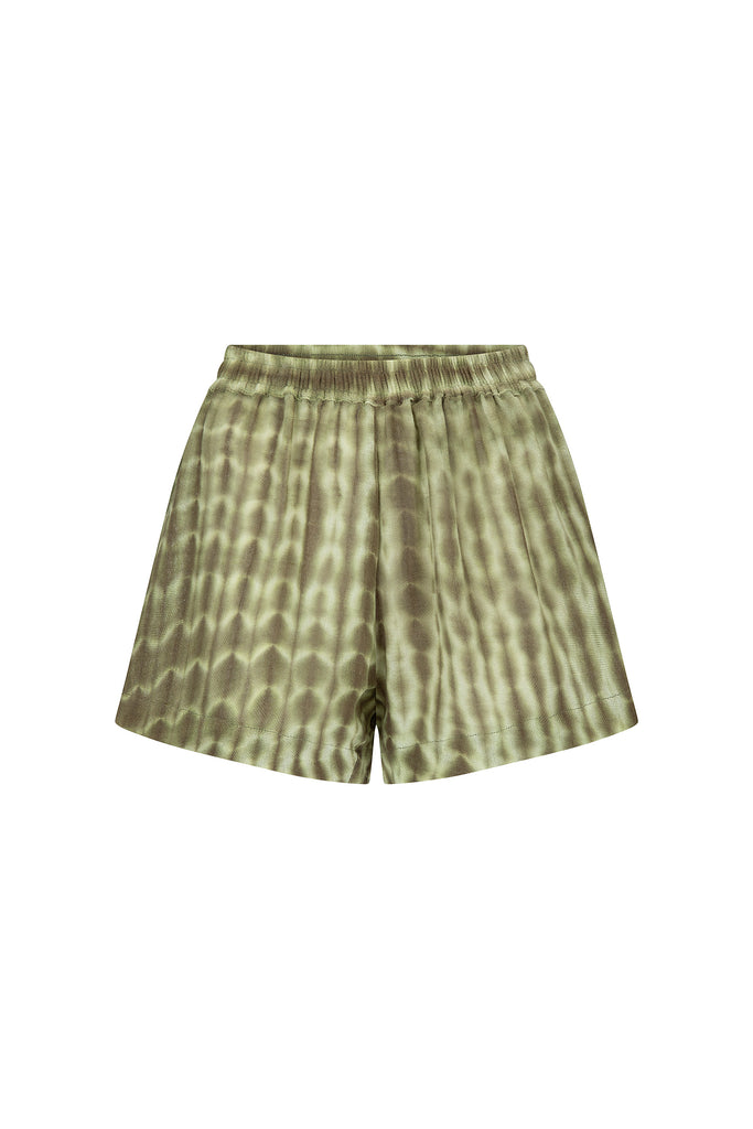 women's cotton mesh green tie dye short