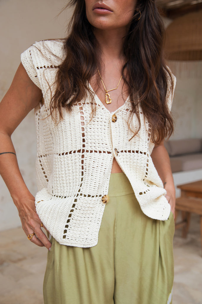 women's cotton crochet top front view