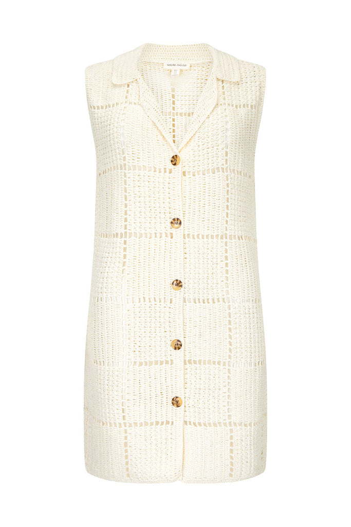 women's cream crochet mini dress front view