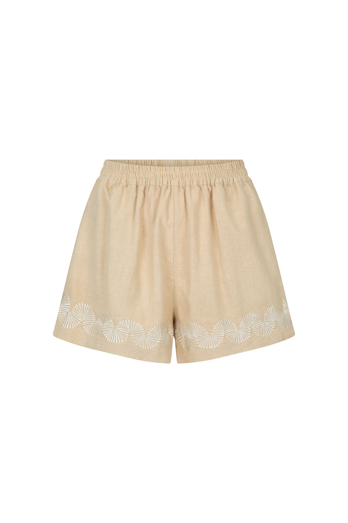 women's cotton beige drawstring short front view