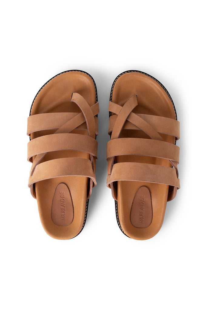 Women's numbuck leather sandal tan front view