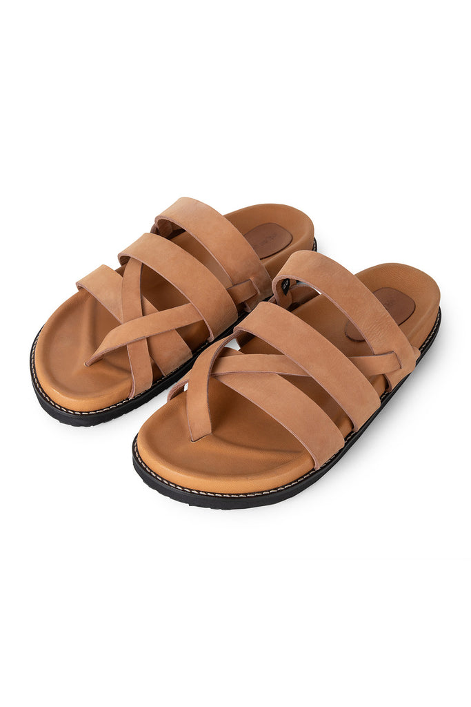 Women's numbuck leather sandal tan front view