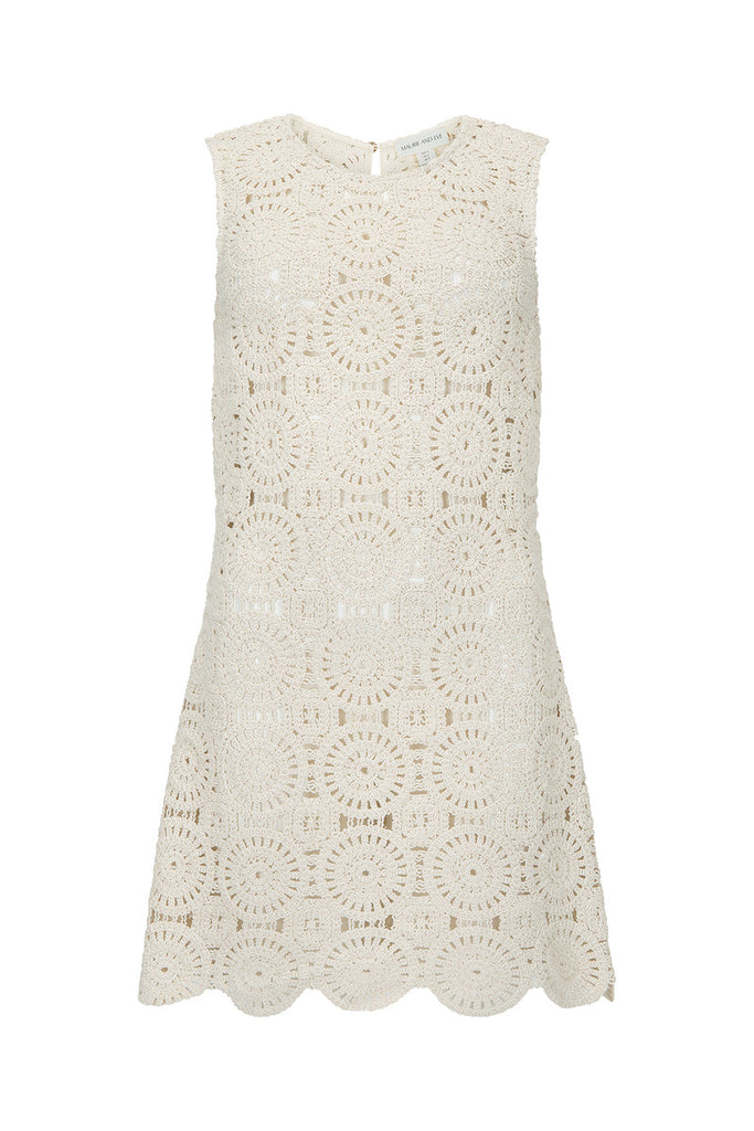 women's cotton crochet cream mini dress front view