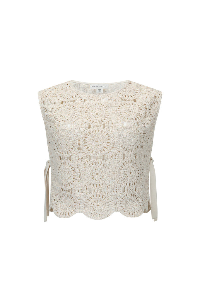 women's cotton crochet cream tank top front view 